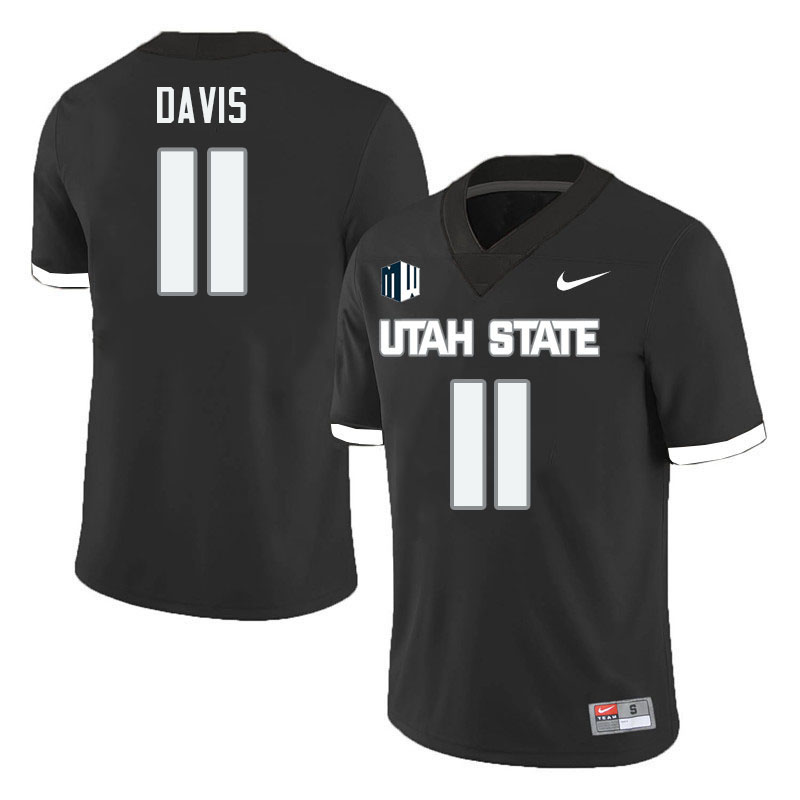 Utah State Aggies #11 Kahanu Davis College Football Jerseys Stitched Sale-Black